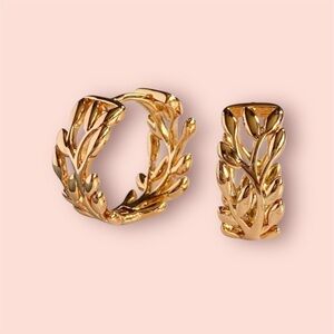 Leaf Hoop Earrings 18k Gold Plated Luxury Jewelry